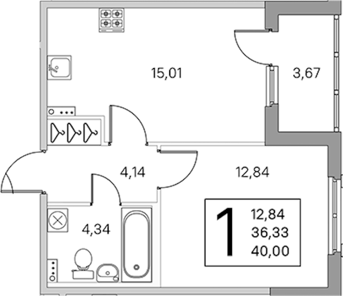1-комнатная квартира 38.17 м², 1/4 эт., ЖК «Любоград в Стрельне»